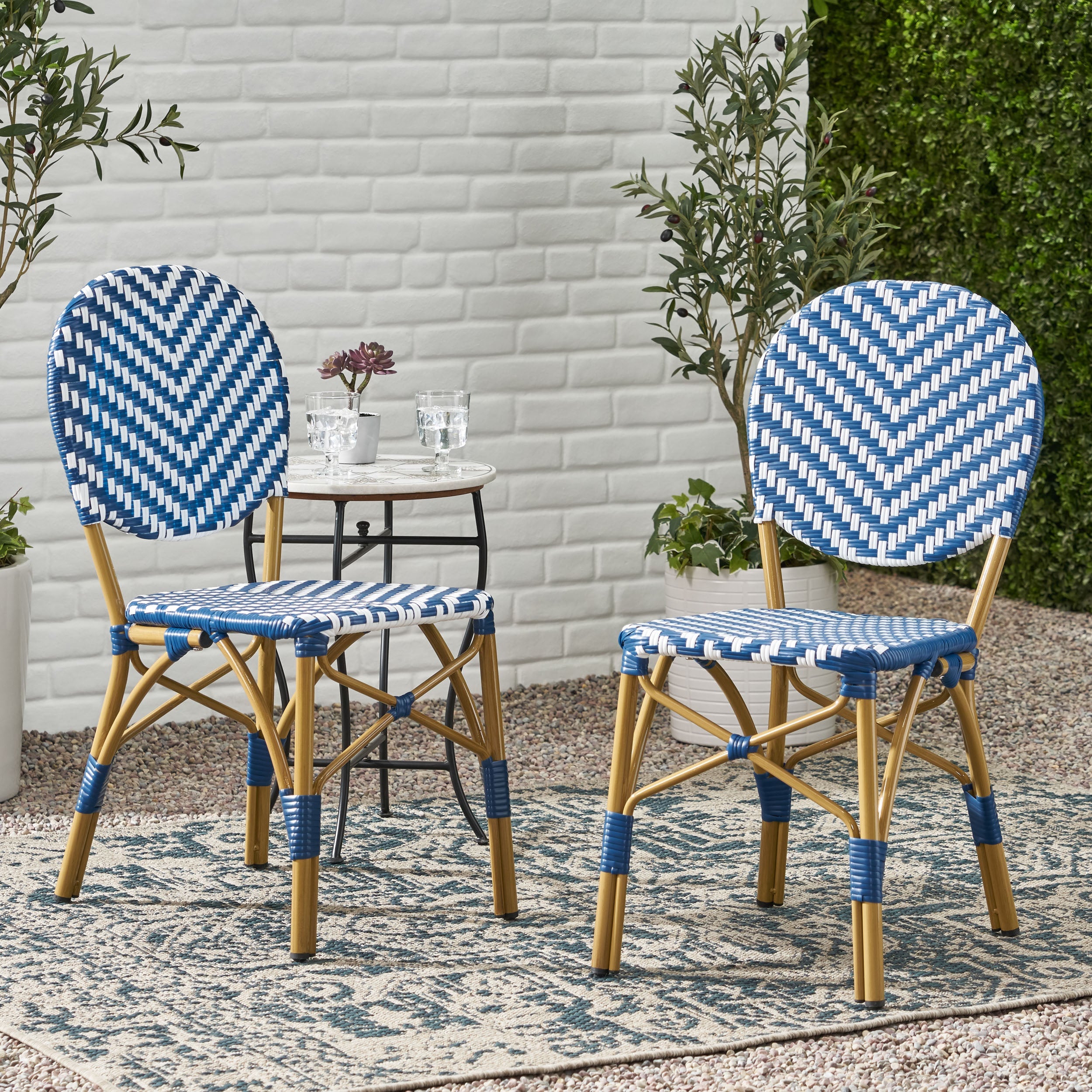 PE Rattan and Aluminum Bistro Chair with Round Back, Set of 2