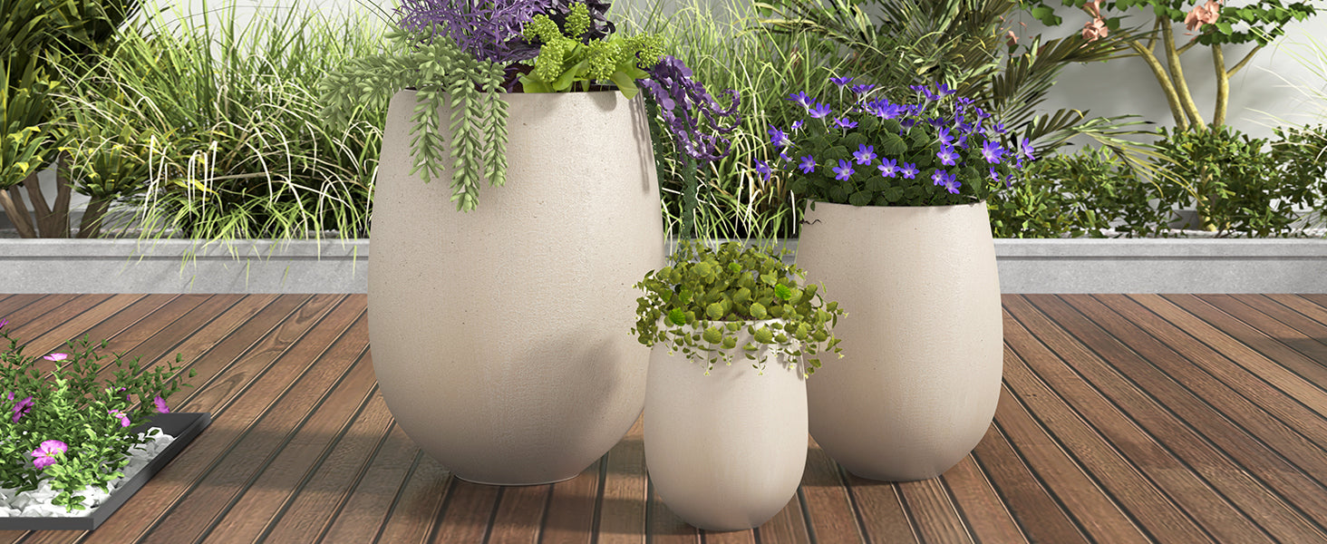 Egg Shaped Lightweight Outdoor Planter, Set of 3