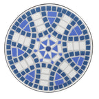 Outdoor Round End Table with Mosaic-Style Top and Curved Iron Legs