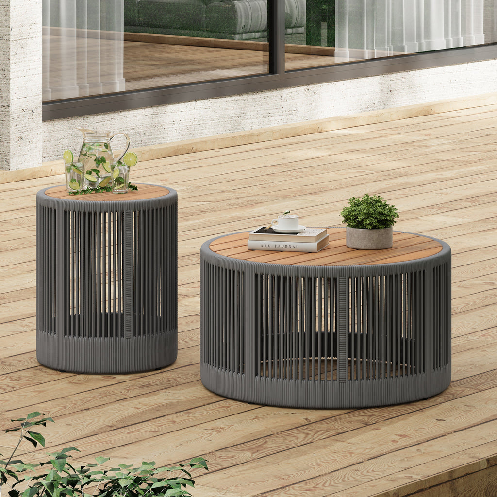 Sundara Outdoor Coffee & Side Table Set with Woven Rope Design