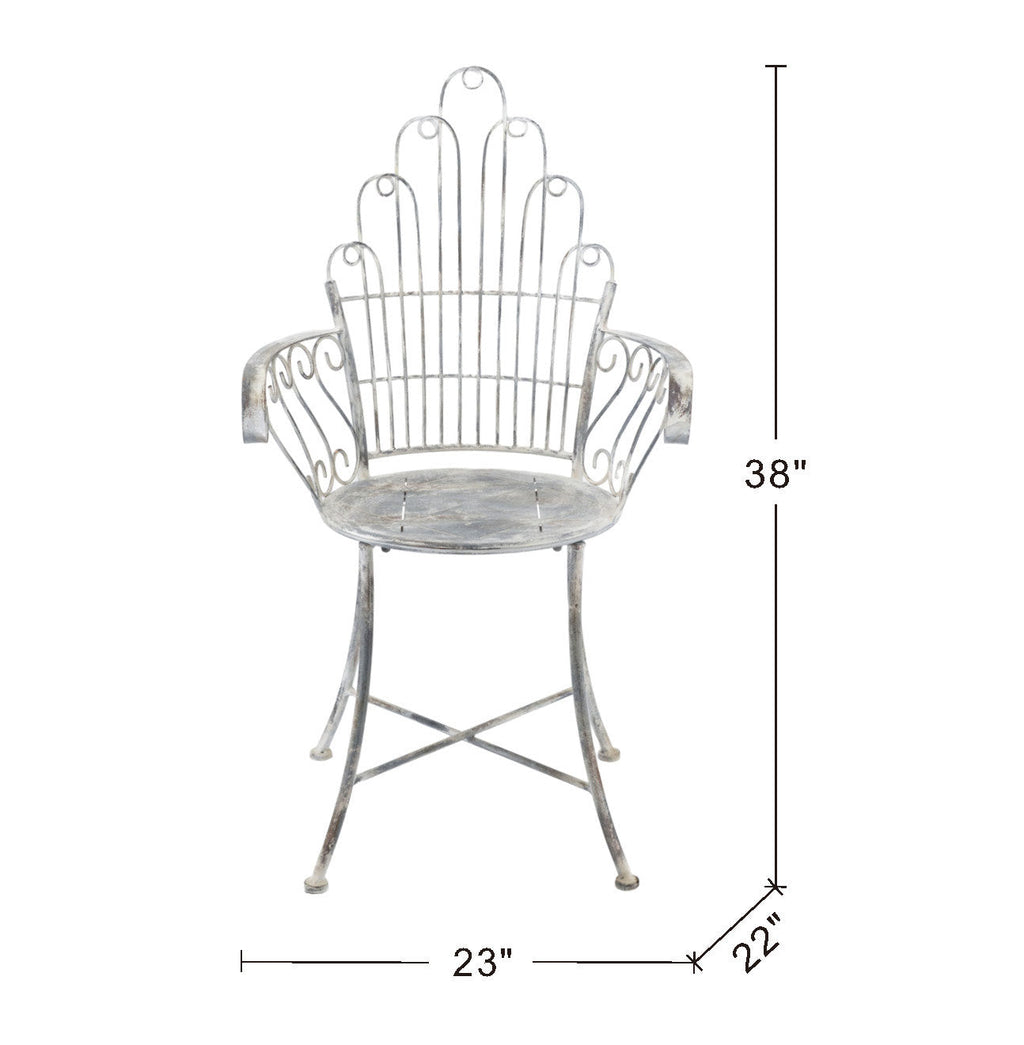Distressed Silver Finish Iron French Country Garden Chair
