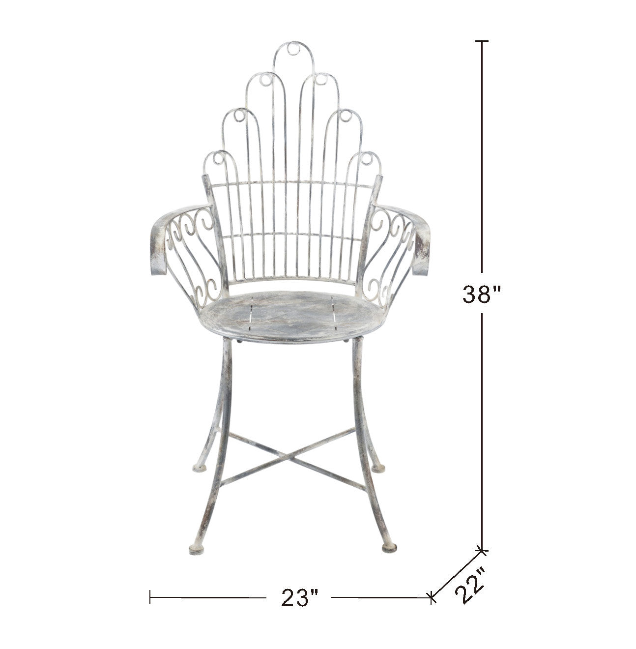 Distressed Silver Finish Iron French Country Garden Chair