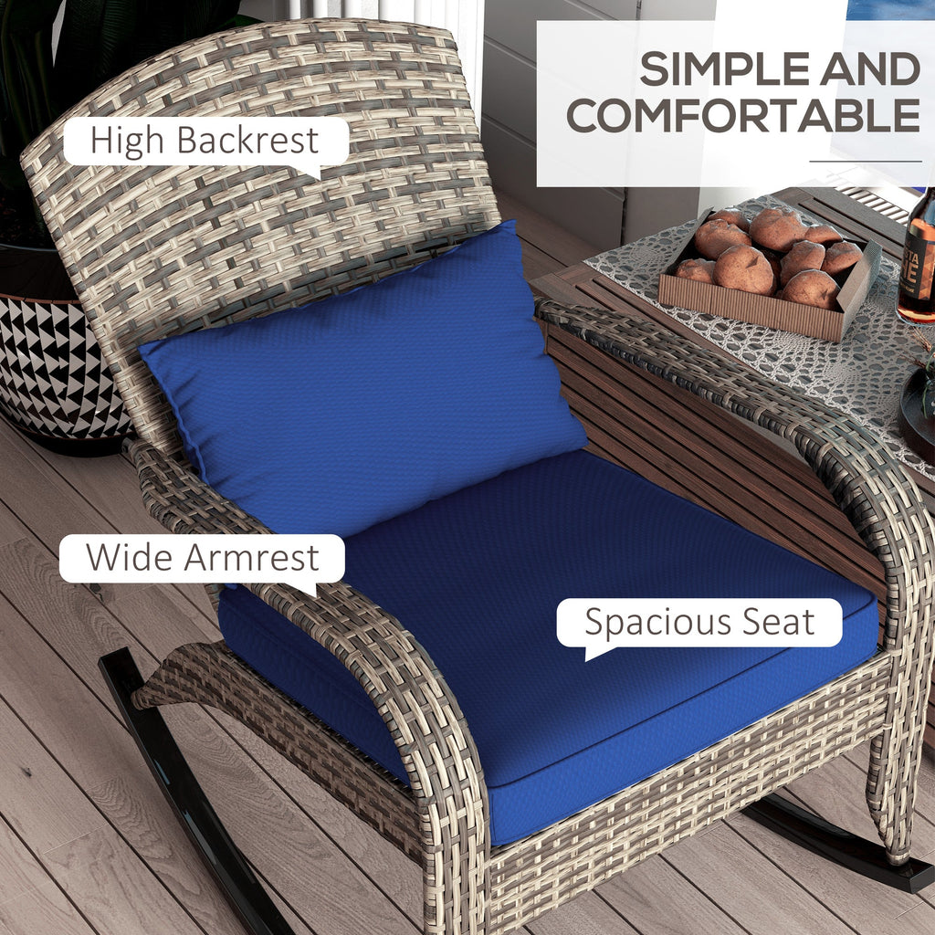 Outdoor Wicker Adirondack Rocking Chair with High Back & Seat Cushion
