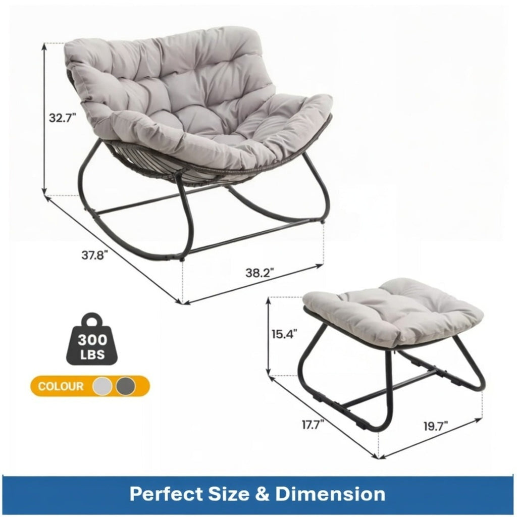 All-Weather Wicker Egg Rocking Chair with Ottoman