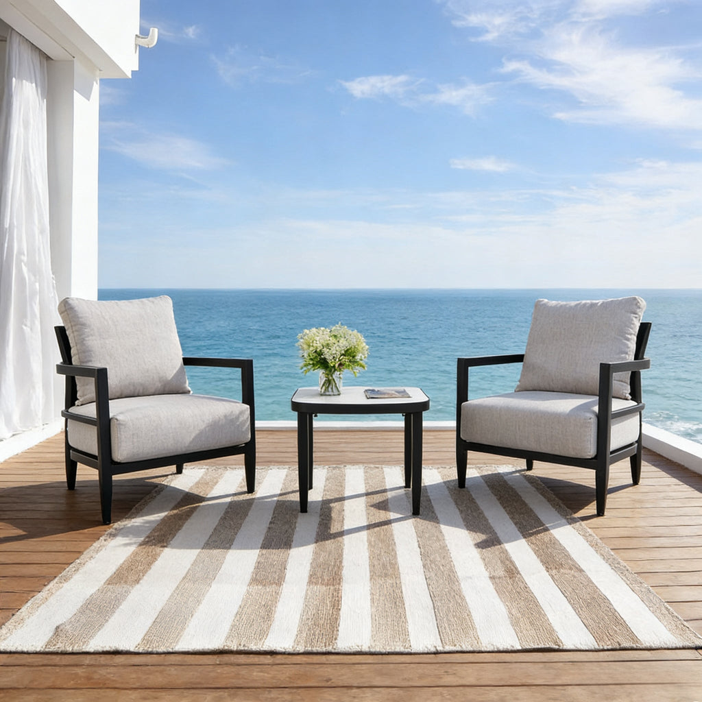 Mariner 3 Piece Outdoor Aluminum Club Chair Chat Set with Sunbrella Cushions