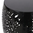 Rebirth Outdoor End Table with Tropical Palm Leaf Pattern and Iron Frame