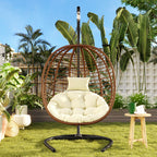 Folding Hanging Swinging Egg Chair with Stand & Tufted Cushion