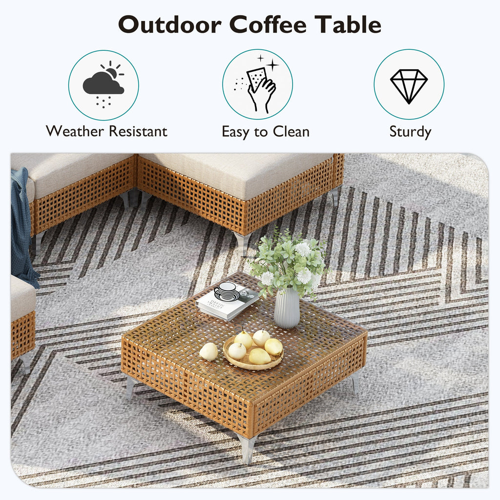 7-Piece Outdoor Wicker Sectional Sofa with Water Resistant Cushions and Coffee Table