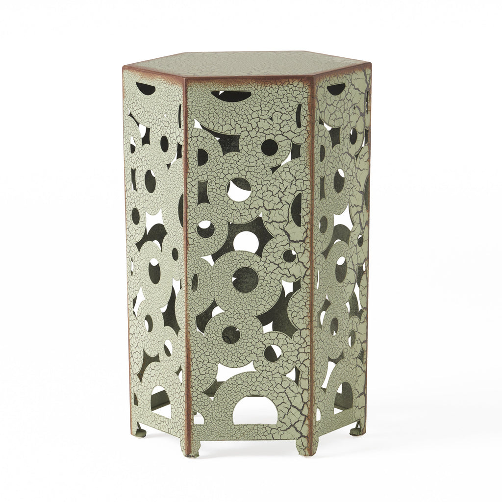 Wistfulness Outdoor Accent Table with Crackle Pattern and Iron Frame, Set of 2