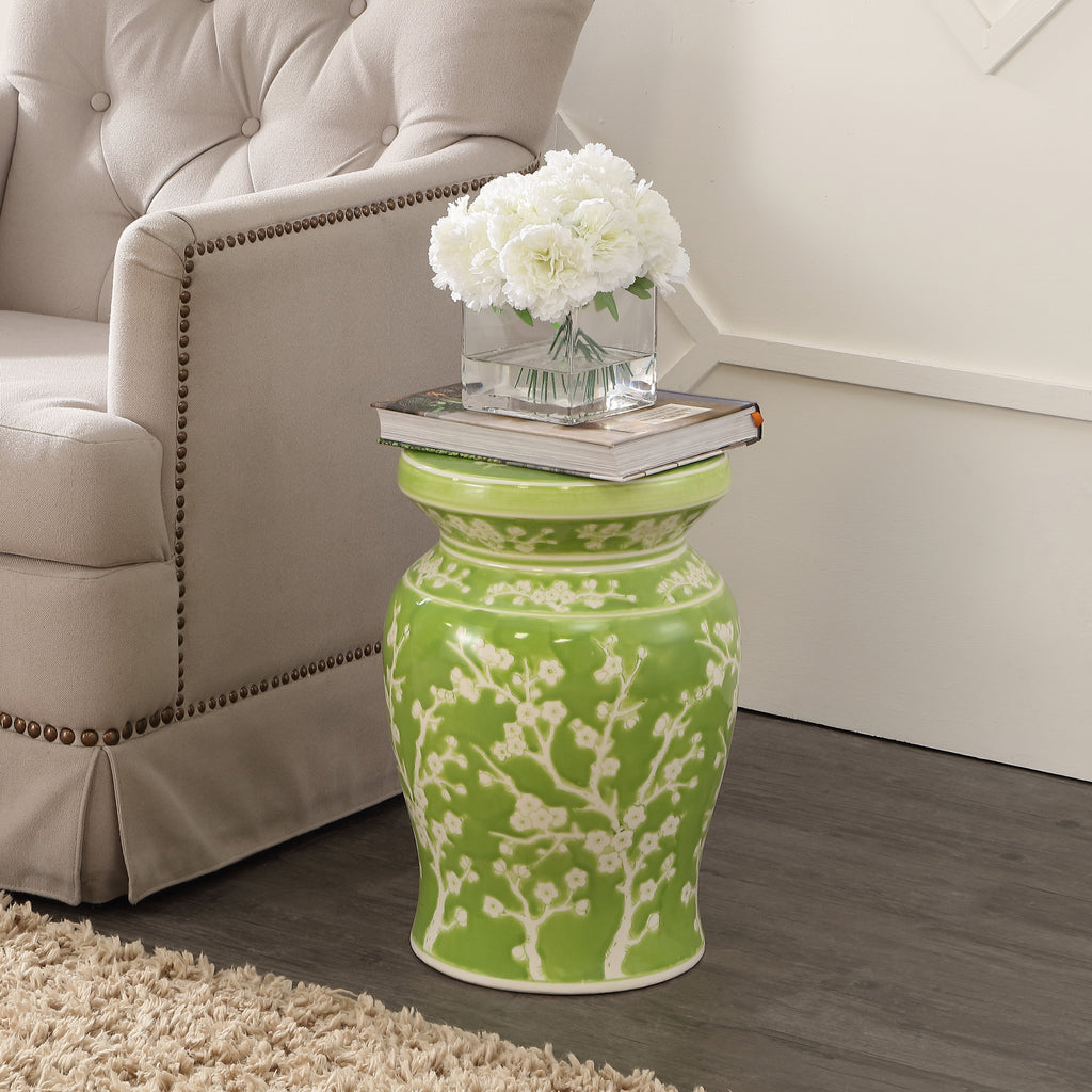 Cherry Blossom 17.75" Ceramic Garden Stool