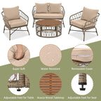 4-Piece Outdoor Sofa Set with Woven Wicker Design and Wood Table Top