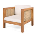 Outdoor Acacia Wood Outdoor Club Chair with Wicker Armrest and Beige Cushions