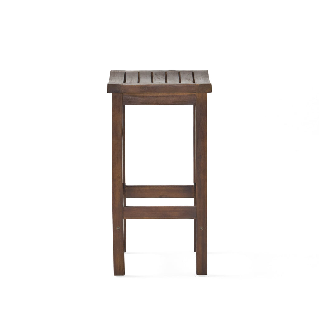 Mahogany Brown Outdoor Acacia Wood Counter Height Barstool, Set of 2