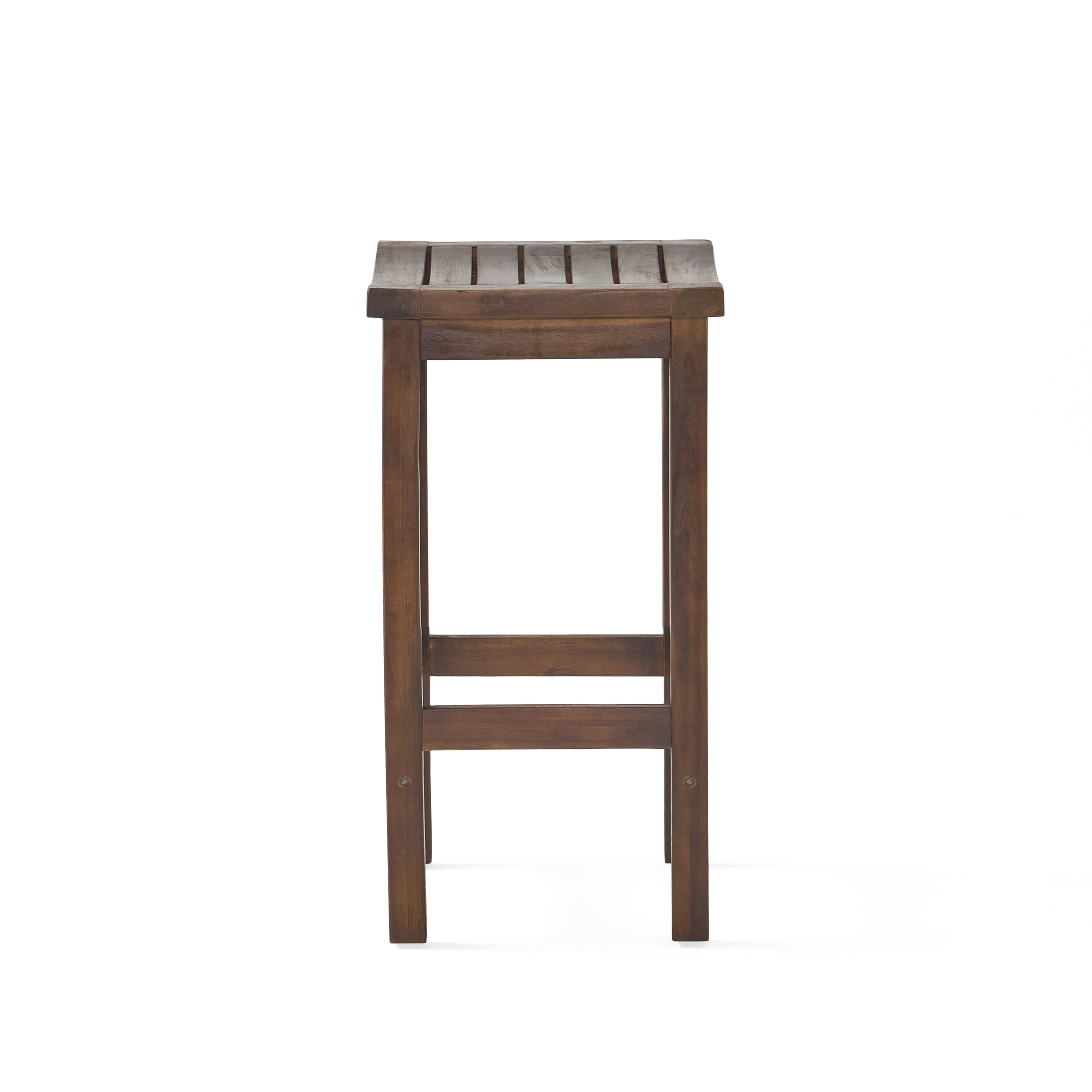 Mahogany Brown Outdoor Acacia Wood Counter Height Barstool, Set of 2