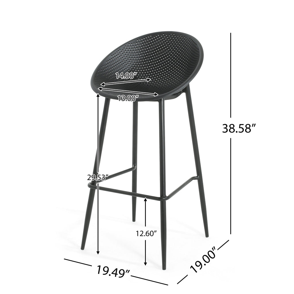 Rhodochrosite Outdoor Bar Stool with Diamond Mesh Pattern and Footrest, Set of 2