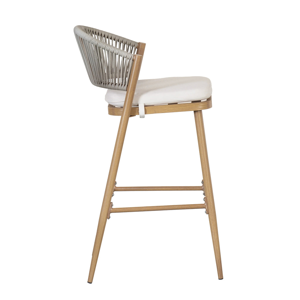 Outdoor Metal Frame Stools with Scallop-Shaped Backrest & Water-Resistant Cushions, Set of 2