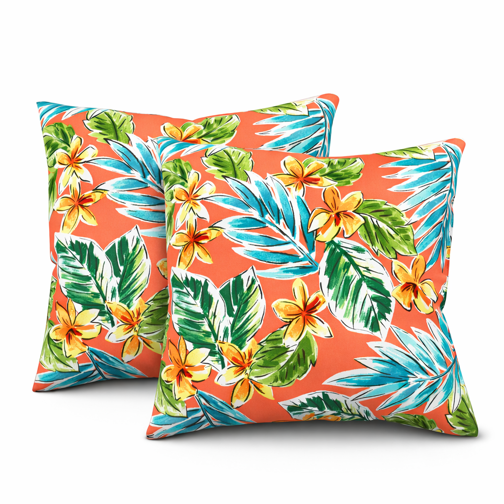 Bright Coral Pink 18x18 Waterproof & Fade-Resistant Outdoor Throw Pillows, Set of 2