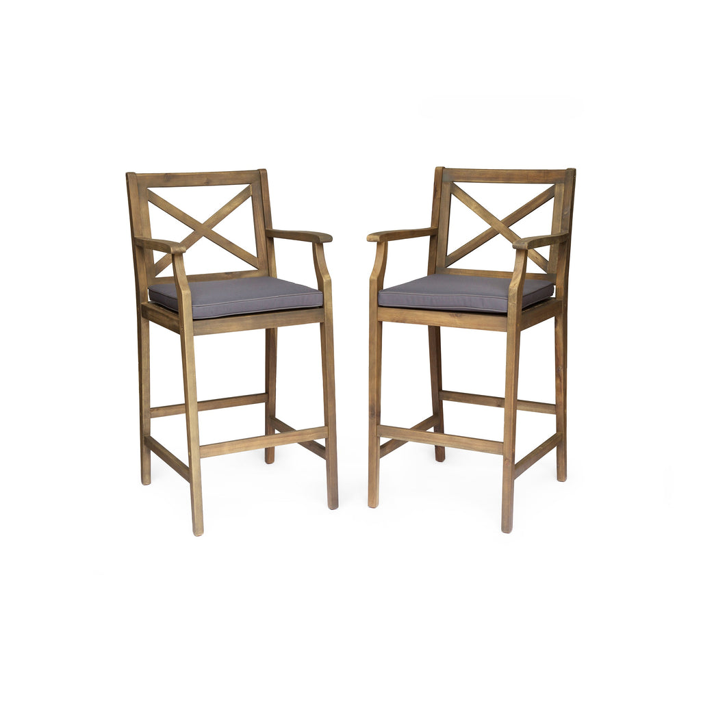 Perla Outdoor Acacia Wood Barstools, Set of 2