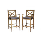 Perla Outdoor Acacia Wood Barstools, Set of 2