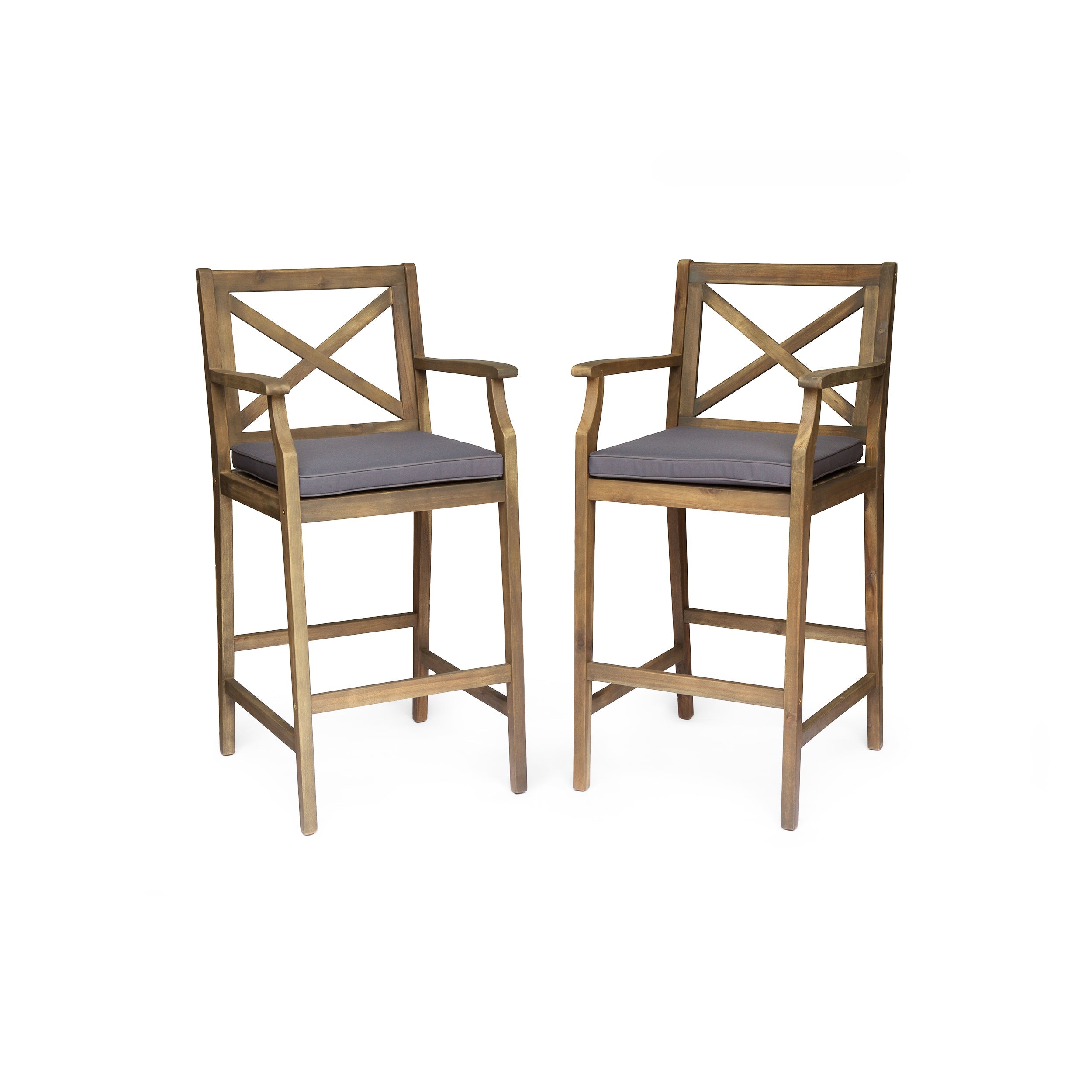 Perla Outdoor Acacia Wood Barstools, Set of 2