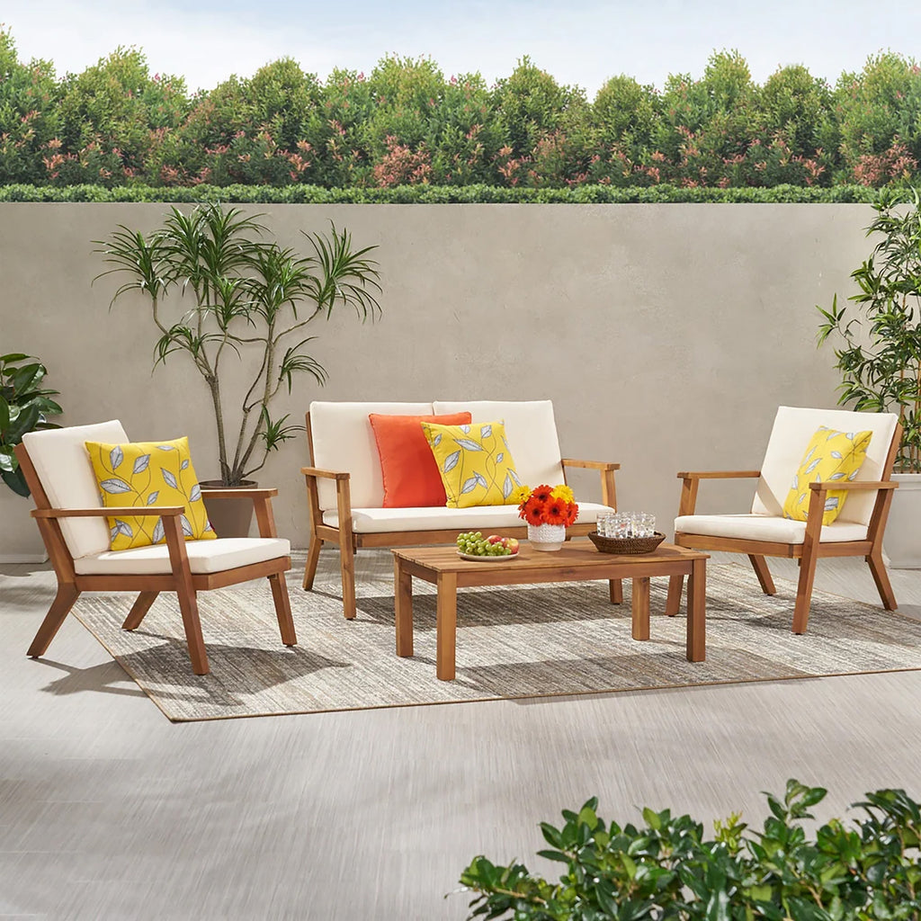 Brixton Outdoor Acacia Wood 4 Seater Chat Set with Cushions