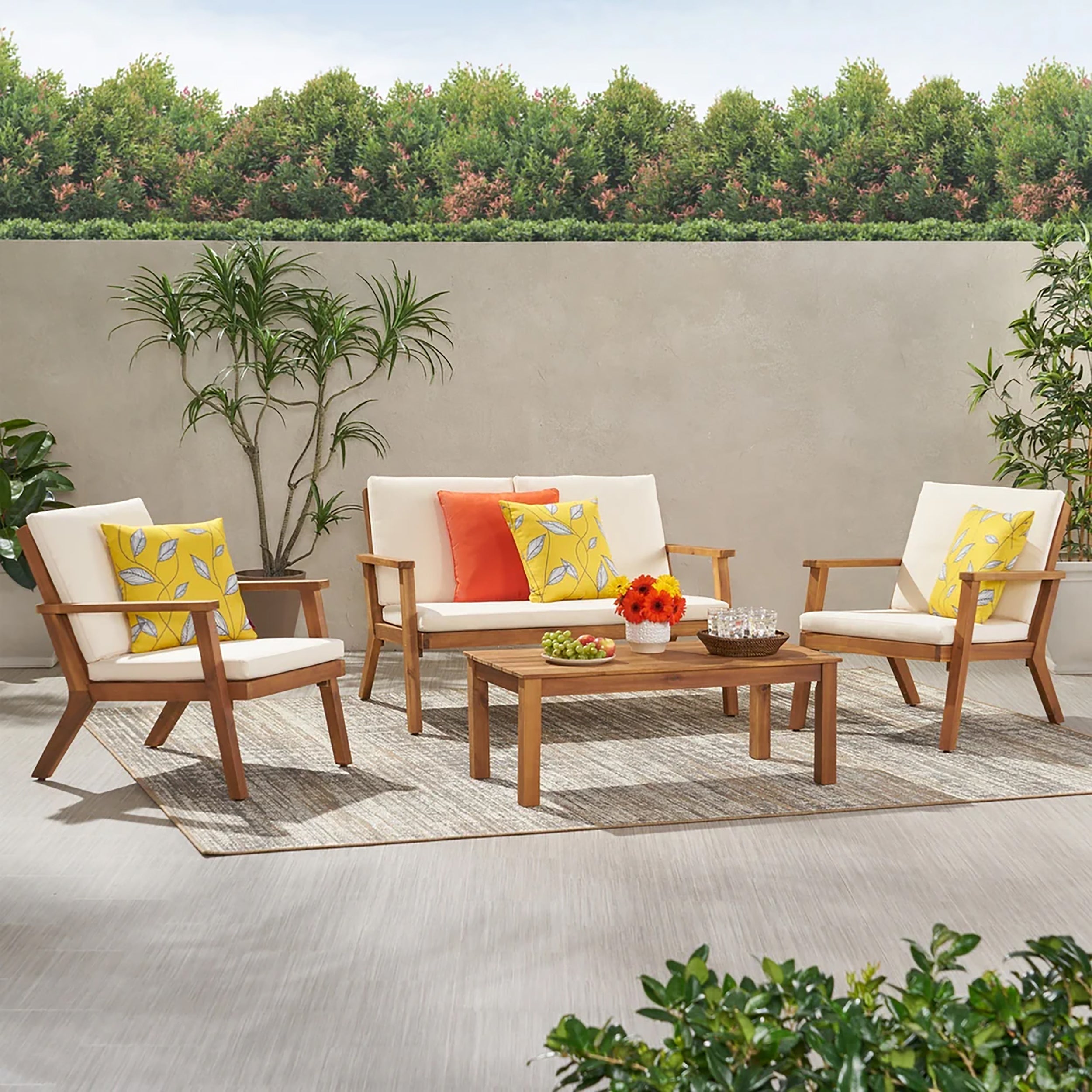 Brixton Outdoor Acacia Wood 4 Seater Chat Set with Cushions