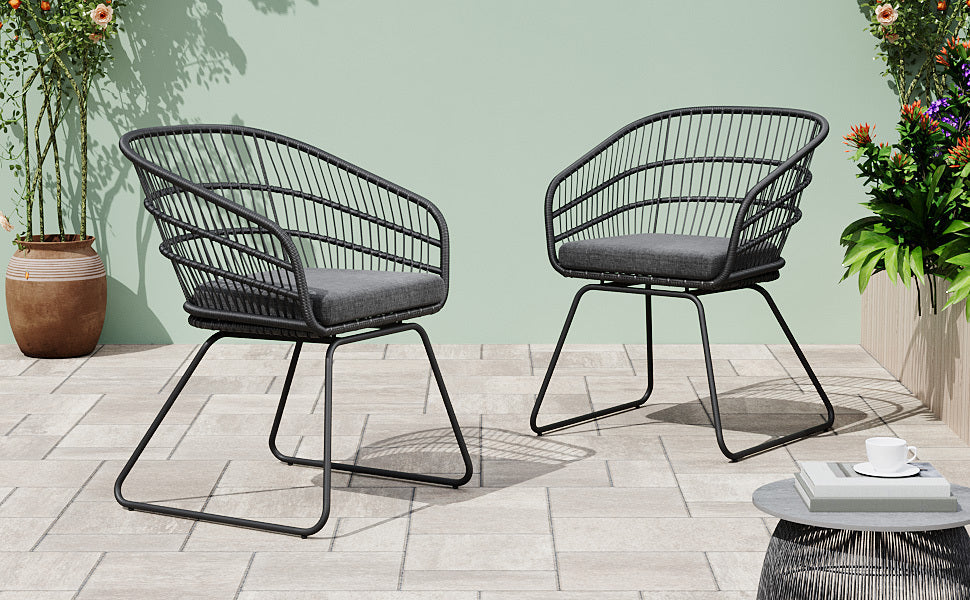 Outdoor Chair with Sled Legs and Curved Frame, Set of 2