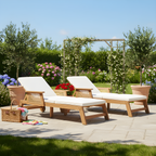 Retro Acacia Wood Outdoor Sunlounge with Wheels & 3-Position Backrest