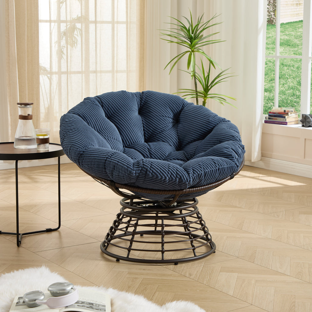 360° Swivel Indoor Outdoor Wicker Papasan Chair with Soft Thick Cushion