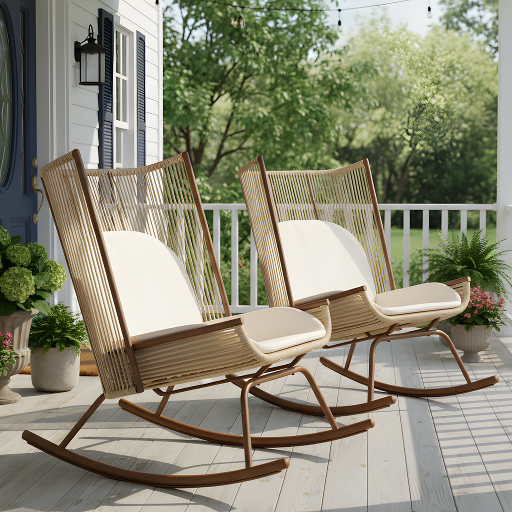 High Square Back Modern Outdoor Rocking Chair