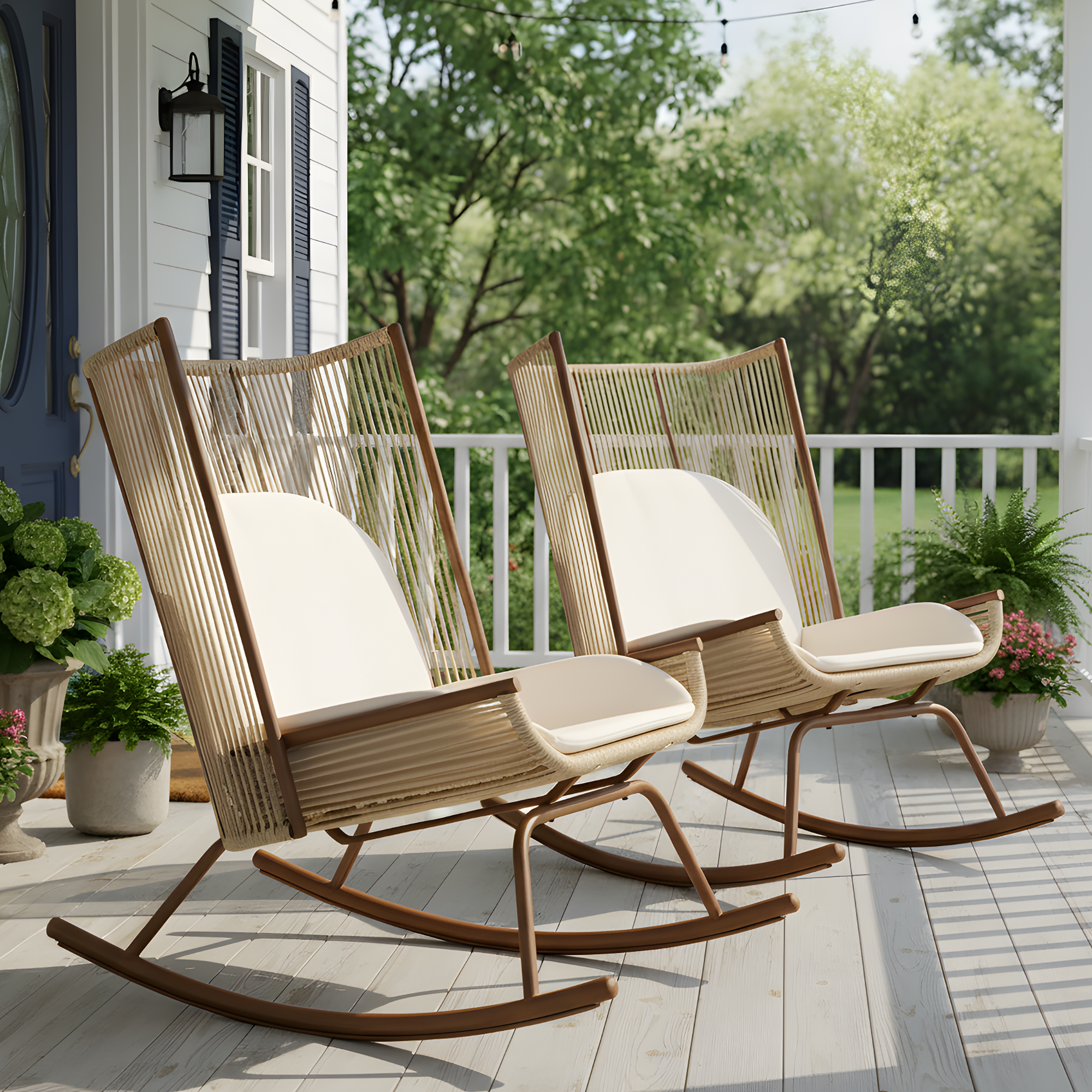 High Square Back Modern Outdoor Rocking Chair