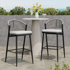 Outdoor Metal Frame Stools with Scallop-Shaped Backrest & Water-Resistant Cushions, Set of 2