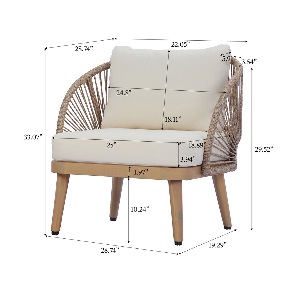Solstice Outdoor Acacia Wood Club Chair with Handwoven Rope Accents
