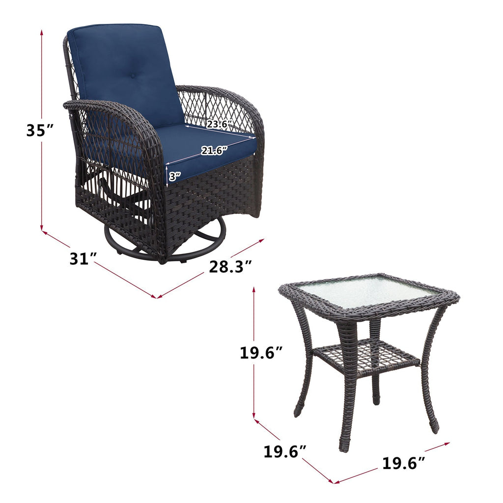 3 Piece Outdoor Wicker Rocker Swivel Conversation Set