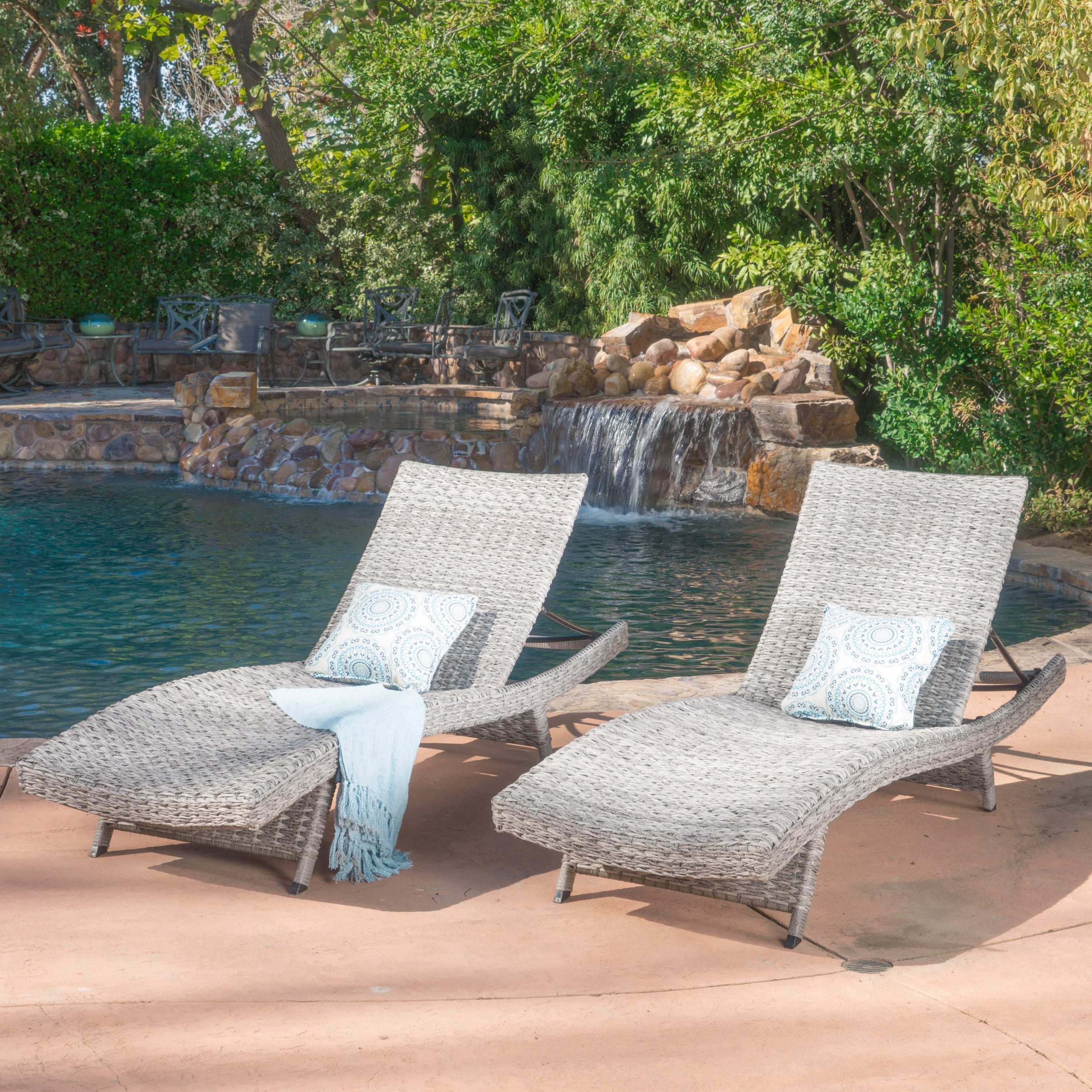 Crete Wicker Chaise Lounge, Set of 2
