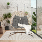2-Person Outdoor Wicker Rattan Egg Chair with Stand Hanging