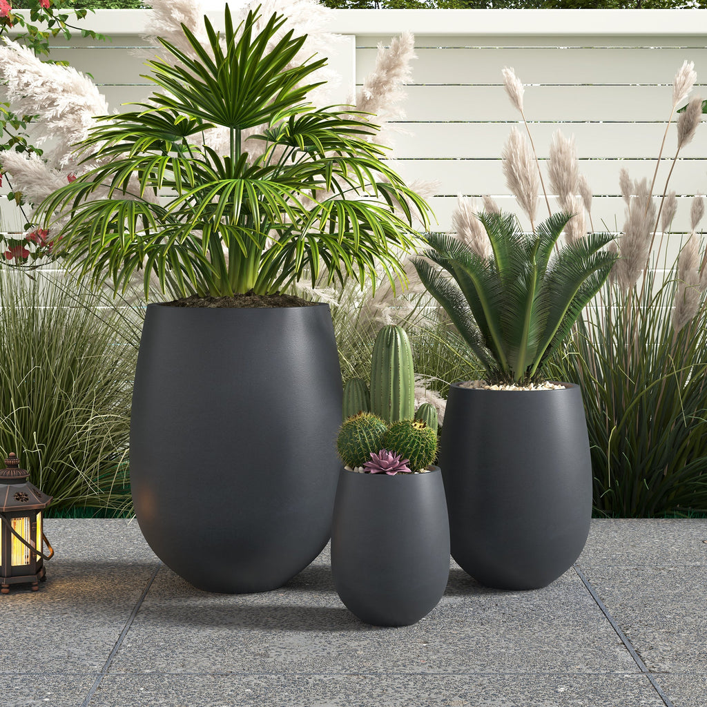 Egg Shaped Lightweight Outdoor Planter, Set of 3