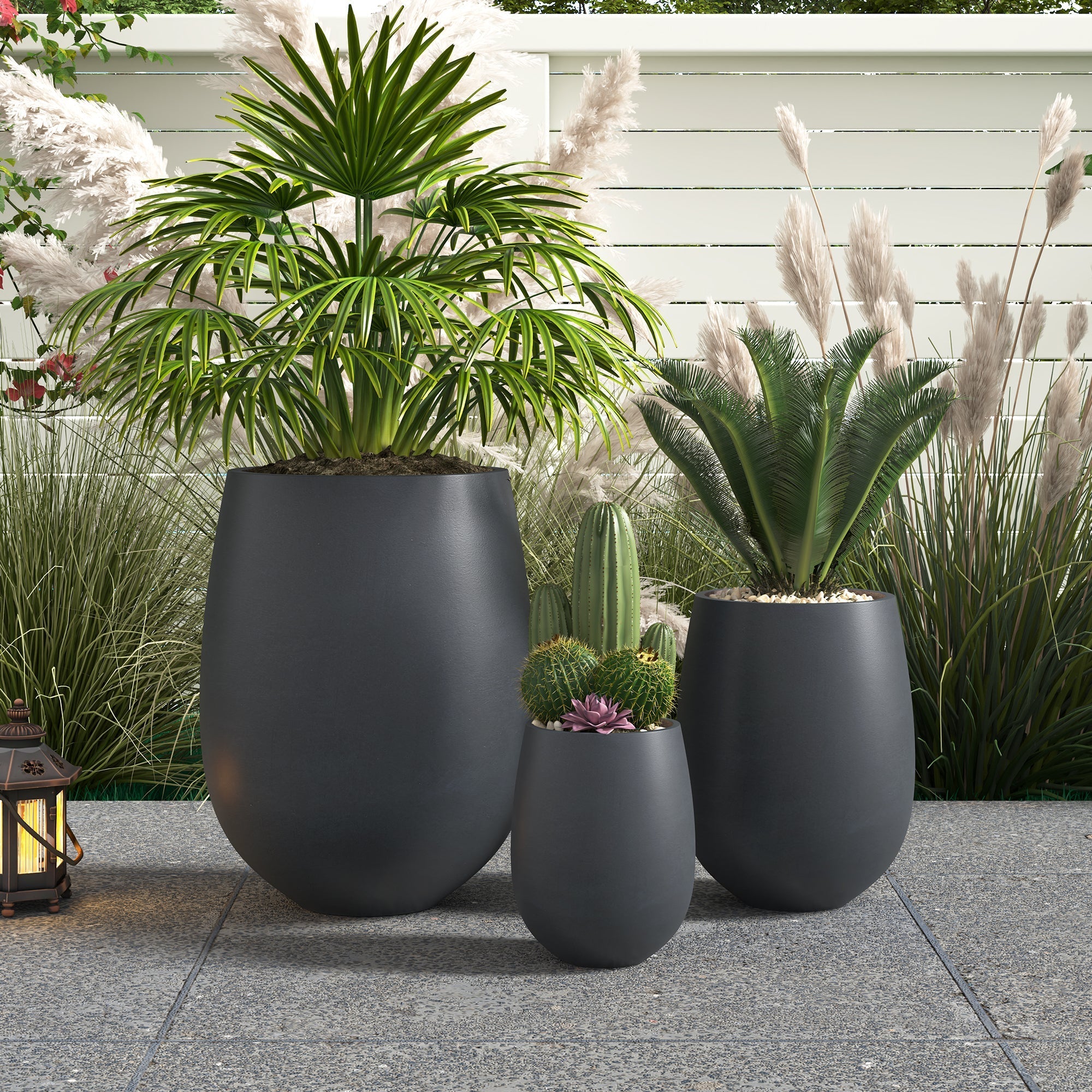 Egg Shaped Lightweight Outdoor Planter, Set of 3