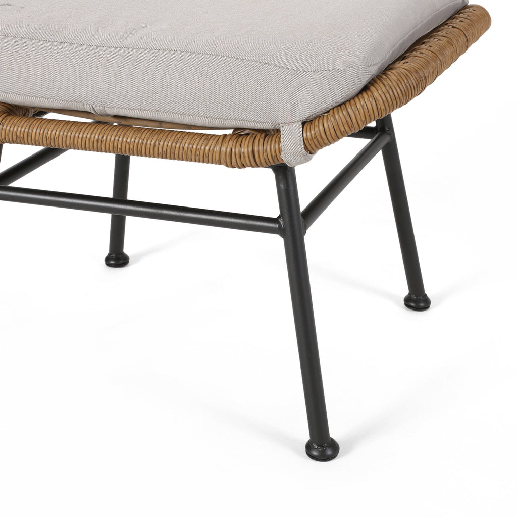Cordella Outdoor Modern Boho Wicker Ottoman with Cushions, Set of 2