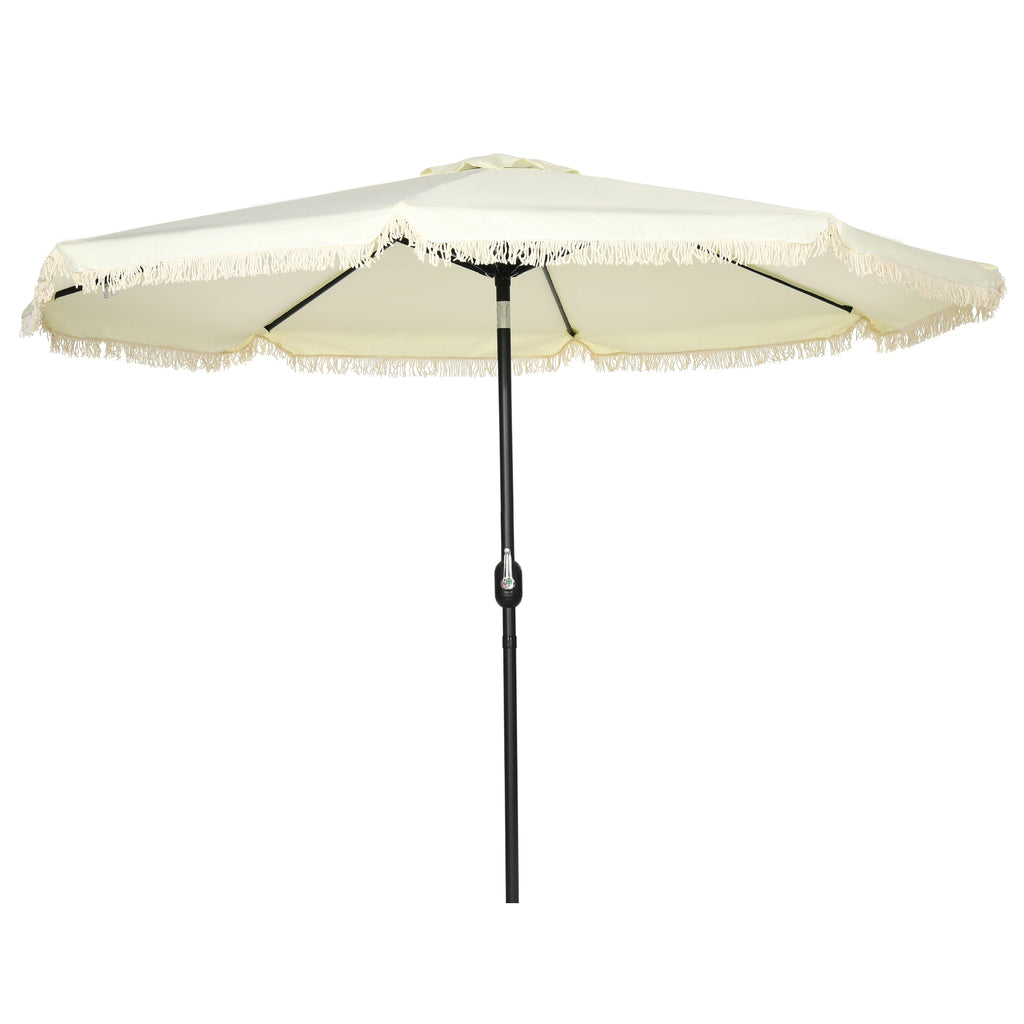 9' Fringe Edge Patio Umbrella with Push Button Tilt and Crank