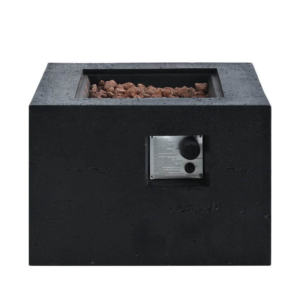 Outdoor Square Fire Pit with Steel Burner, Lava Rocks and Cover
