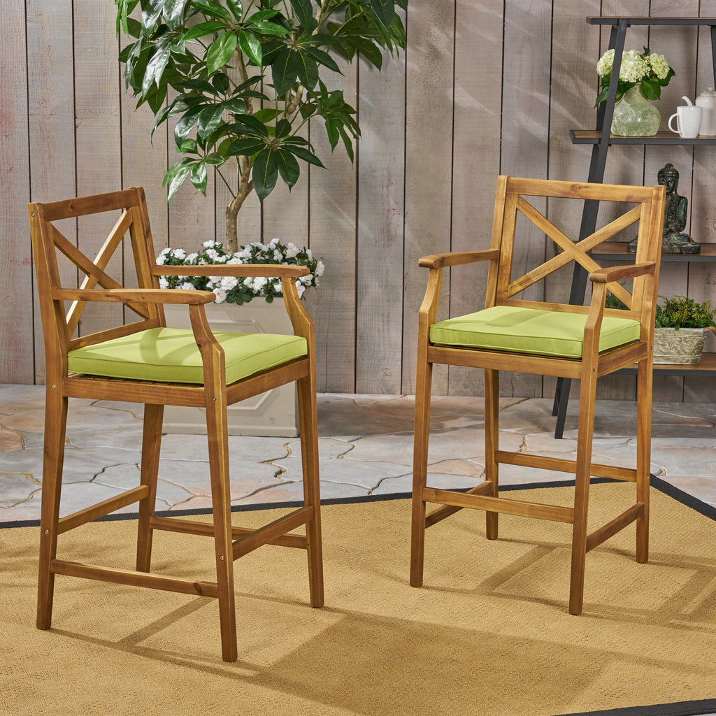 Perla Outdoor Acacia Wood Barstools, Set of 2