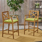 Perla Outdoor Acacia Wood Barstools, Set of 2