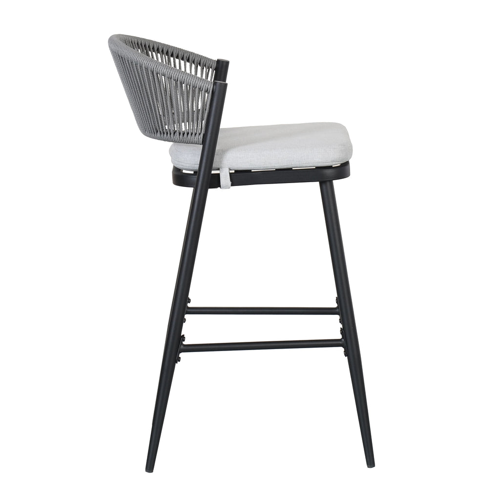 Outdoor Metal Frame Stools with Scallop-Shaped Backrest & Water-Resistant Cushions, Set of 2