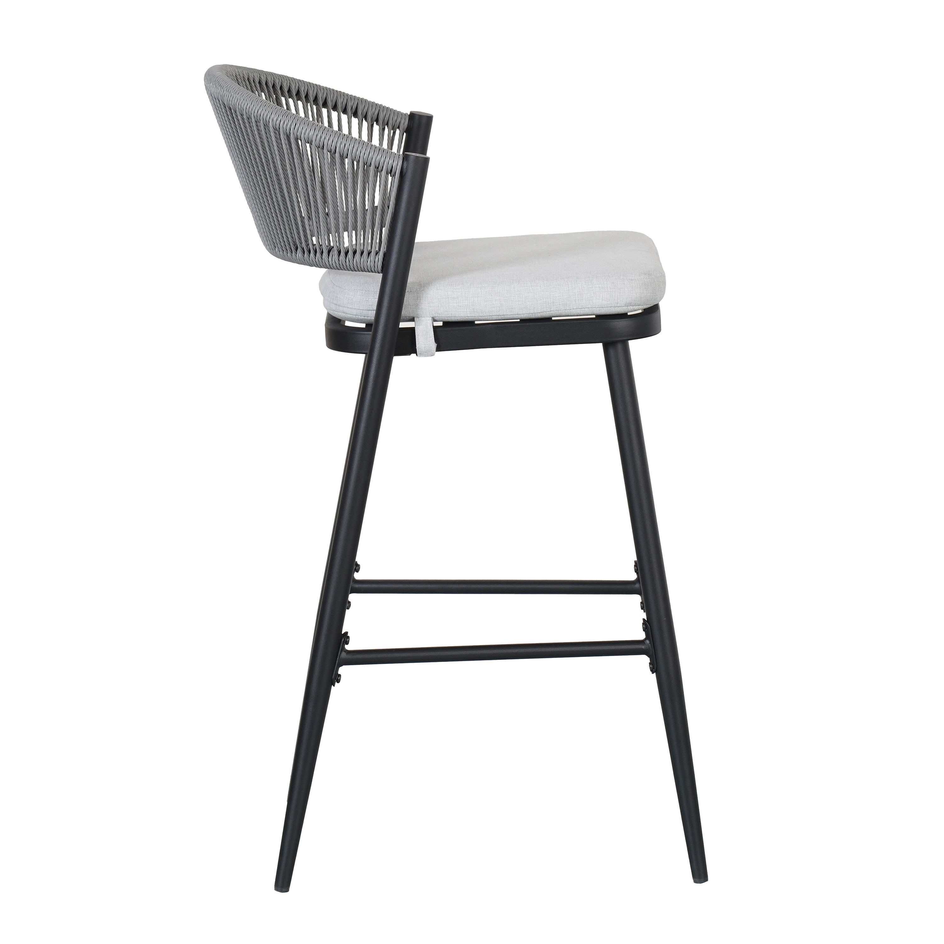 Outdoor Metal Frame Stools with Scallop-Shaped Backrest & Water-Resistant Cushions, Set of 2