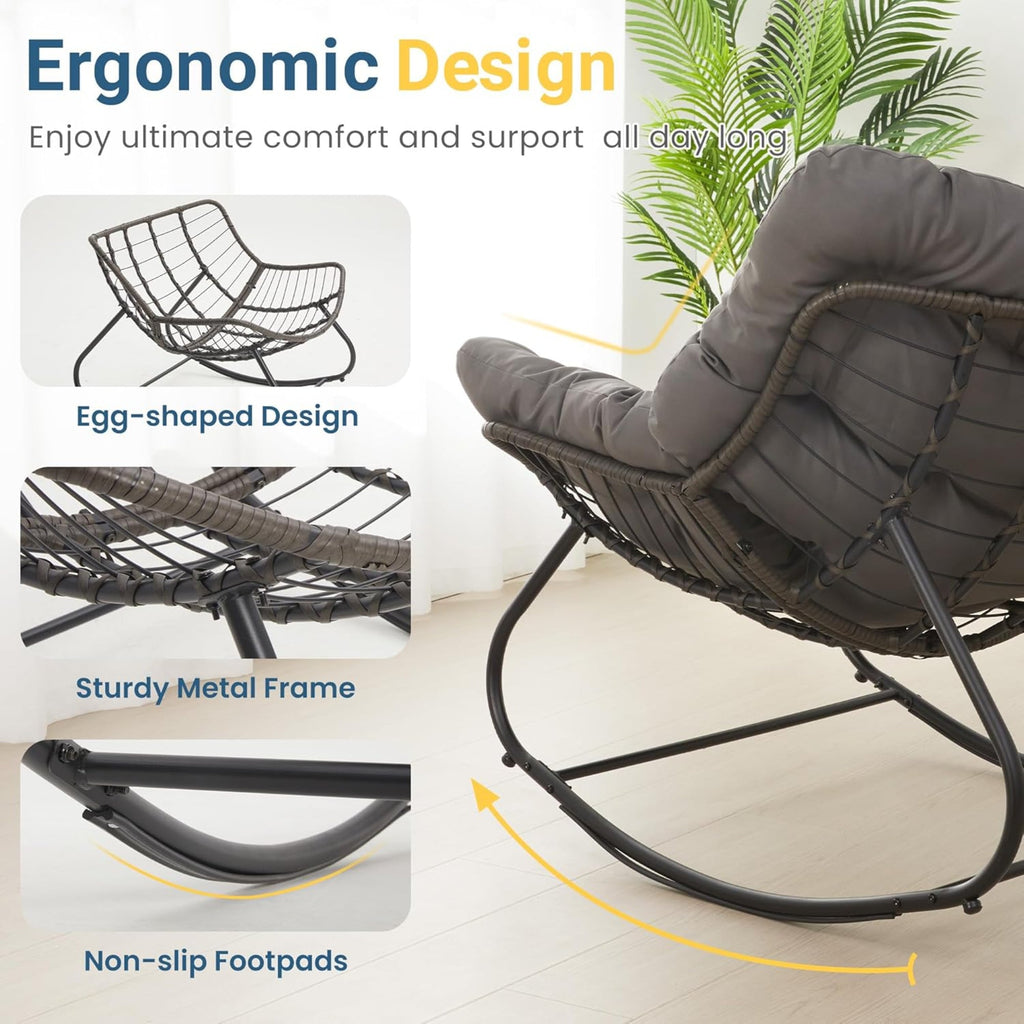 All-Weather Wicker Egg Rocking Chair with Ottoman