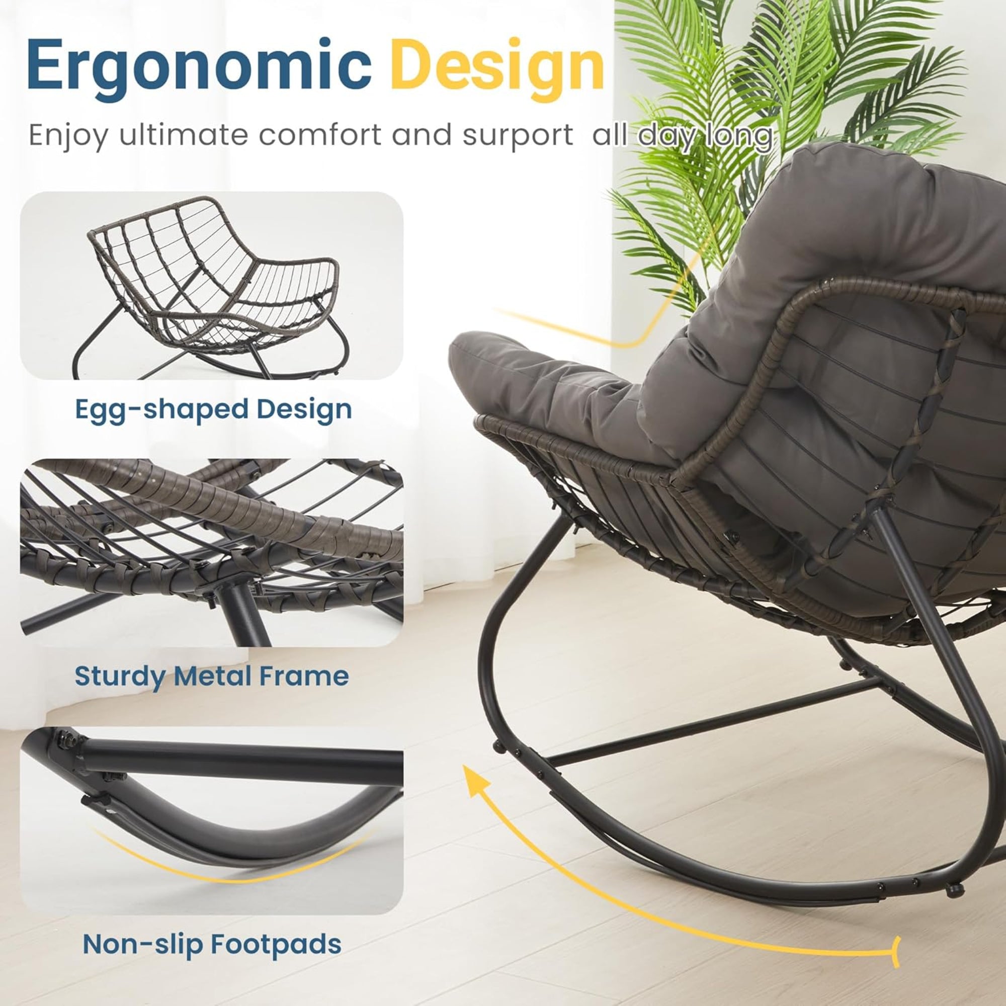 All-Weather Wicker Egg Rocking Chair with Ottoman