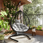 Foldable Rattan Egg Swing Chair with Iron Frame, Plush Cushion & Removable Headrest