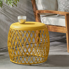 Coveted 19.75" Outdoor Cylindrical Iron Side Table with Lattice Design
