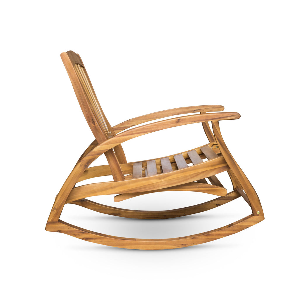 Outdoor Acacia Wood Rocking Chair with Retractable Foot Rest